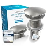 Bächlein Universal Ablaufgarnitur ohne Überlauf (Gebürsteter Edelstahl) - Pop Up Ventil für Waschbecken und Waschtisch – Ablaufventil Abflussgarnitur aus Messing mit Einbauanleitung