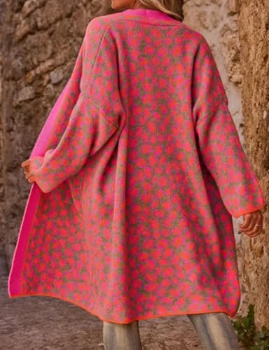 Kinghua Leopard Print Tops for Women Winter Fall Casual V Neck Long Sleeve Vintage Long Knit Cardigan Sweater Tops Coat4