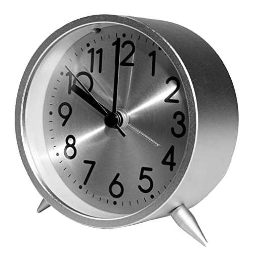 Everwood Metal Analog Alarm Clock, Aluminum Alloy Frame, Super Silent Non-Ticking Small Round Clock With Arabic Numerals, Battery Operated, Simply Design For Bedrooms, Bedside, Desk, Siliver #TOP6