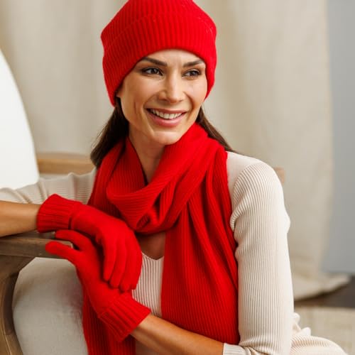 Fishers Finery Women's 100% Pure Cashmere Ribbed Hat Glove Scarf Set | Gift Box4