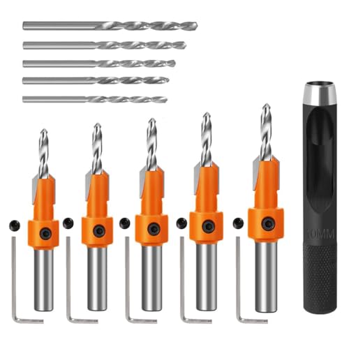 Image of Serplex 10Pcs Wood Countersink Drill Bit Set, with 5Pcs Extra Pilot Drill Bit, 5 /16 inch Round Shank, Hex Key Wrench, Counter Sinker for Woodworking, 5 Sizes 2.8X10, 3.0X10, 3.2X10, 3.5X10, 4.0X10