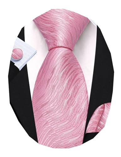 Image of Barry.Wang Designer Men's Tie Sets Striped Silk Woven Solid Wheat Necties Pocket Square Cufflinks Ceremony Business Party
