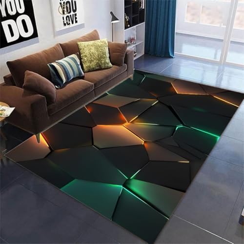 Xisnuient Gamer Teppich für Jugendzimmer Jungen - Neon Gaming Design Teppich mit Rutschfester Unterseite, Flanell Kinder Teppich Jungs für Gaming Zimmer & Teenagerzimmer (Grün,120x160cm)