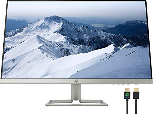 HP 27f 27 Full HD 1080p IPS LED Ultra-Slim Monitor, AMD FreeSync, HDMI & VGA Ports, Natural Silver, Nly 4K HDMI Cable Bundle