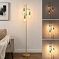 EDISHINE Industrial Dimmable Floor Lamp Gold, Farmhouse Standing Lamp for Living Room with 3 LED Edison Bulbs, Modern Tall Standing Corner Lamp with Metal Diamond Cage for Bedroom, Office