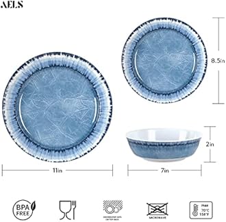 AELS Melamine Dinnerware Set of 18 Pcs Dinner Dishes Set for Indoor and Outdoor Use, Dishwasher Safe, Lightweight Unbreakable, BPA Free (Navy, Service for 6 (18pcs))