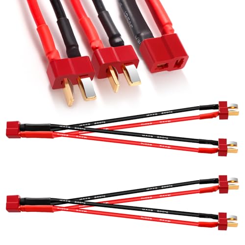 YIXISI 2 Piezas T Plug Cable de Conector de Batería Paralelo, Cable Adaptador de Conector de Batería Paralelo 1-Hembra a 2-Macho Enchufe T-Dean, con Cable de Silicona 15cm 16AWG, para RC Lipo