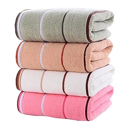 P9IDEDFH Gestreiftes Handtuch-Set aus Baumwolle, 3 Segmente, saugfähig, Baumwolle, Badezimmerzubehör (Farbe: Weiß, Größe (Braun) – Bild 3