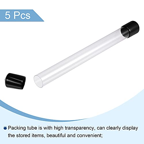 Image of MECCANIXITY Clear Storage Tube 0.8 inch x 9 inch(20mm x 230mm) Lightweight for Bead Containers, Craft, DIY with Black Caps 5 Pack