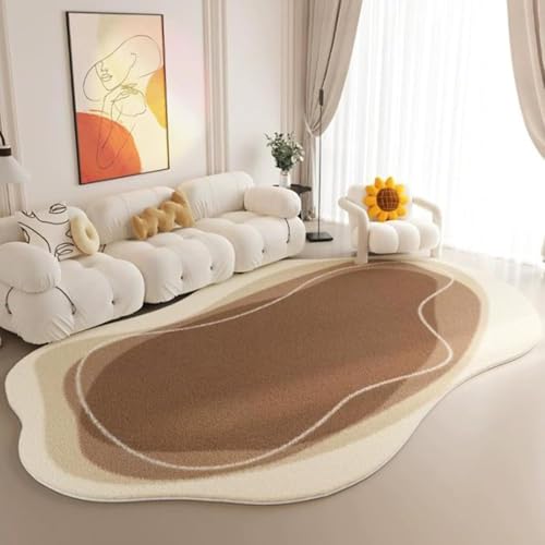 Alfombra antideslizante y esponjosa de imitación de cachemira, moderna, con forma irregular, para sala de estar, dormitorio, sala de juegos, decoración suave, acogedora y duradera, color marrón (120