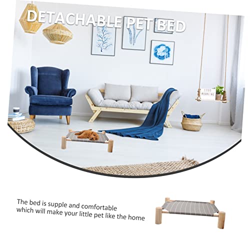 Lit portable surélevé pour animaux de compagnie structure bois coton lin