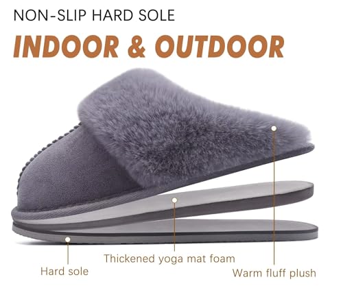 Image of KuaiLu Womens Cozy Memory Foam Slippers Ladies Fuzzy Faux Fur Lined Warm Arch Support House Shoes Slip on Comfy Winter Scuff Indoor Outdoor Rubber Hard Sole