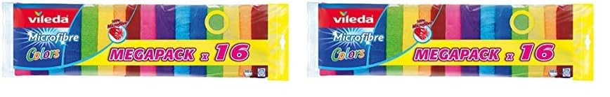 Vileda - Set de 16 bayetas Microfibras Colors, Colores Variados, 30 x 30 cm, 16 Unidades (Paquete de 2)