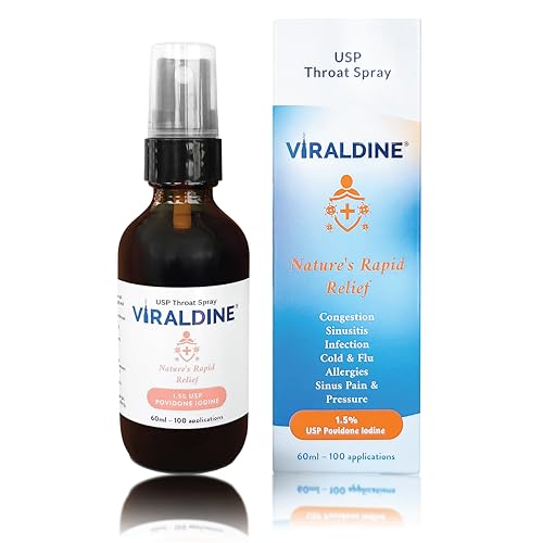 VIRALDINE 1.5% Povidone-Iodine Sore Throat Spray Microplastic-Free Bottle FSA Eligible 60ml