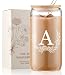 Personalized Gifts for Women, Monogrammed 16oz Glass Cups with Bamboo Lids and Straws, Customized Glass Tumbler, Cute Custom Mug, Customizable Initial Iced Coffee Glasses, Birthday Bridesmaid Mom, A