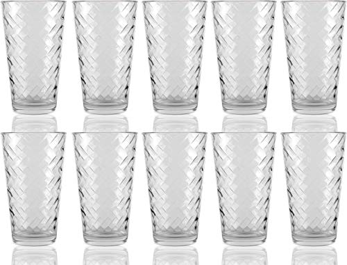 Circleware Chevron Set of 8 Tumbler Cooler Beverage Glasses Heavy Base Drinking Highball, Kitchen Cups for Water, Juice, Milk, Beer, Ice Tea, Farmhouse Decor & Gifts, 15.7 oz