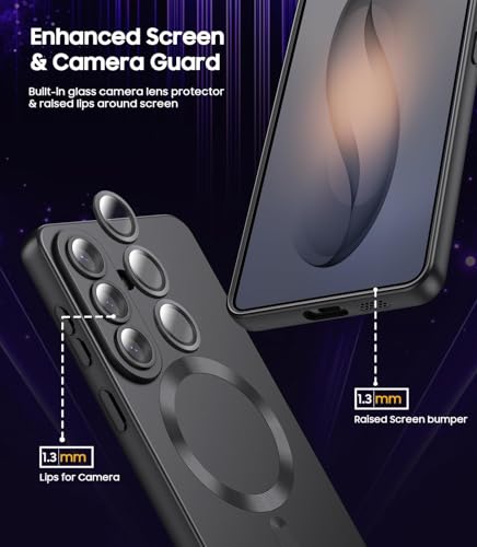 Image of DIZORO Compatible with Samsung S26 Plus 5g Case, Compatible with MagSafe, Matte Luxury Metallic Luster Flexible TPU Wireless Charging Shockproof Back Cover with Camera Protector Lens (Black)