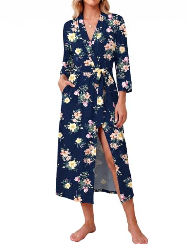 Image of Ekouaer Women Robes Long Knit Bathrobe Soft Kimono Loungewear with Pockets