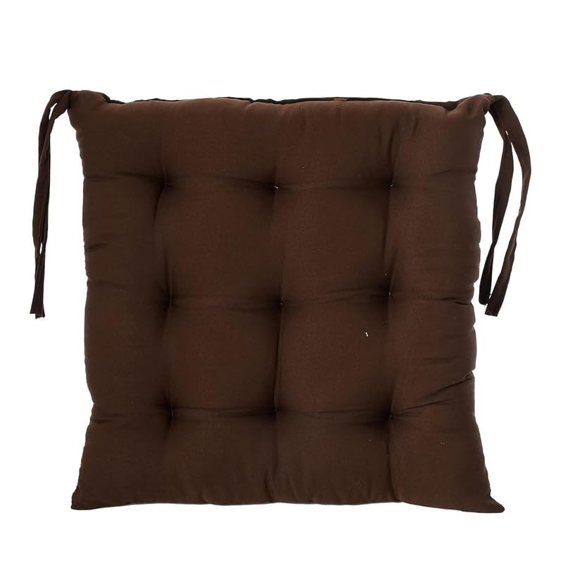 Image of Rajasthan Crafts Pack of 4 Chair Pad | Chair Cushion Pad | Microfiber Square Chair Pads with Ties | Seat Cushion for Chair Office, Sitting, Pooja, Dining & Office Tables (16x16 Inch, Brown)