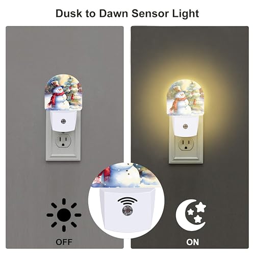Image of Cute Snowman with Christmas Tree Night Light Plug into Wall, Winter Xmas Snowman Dusk to Dawn Night Light Plug in,0.5w Energy Saving Sleep Friendly NightLight for Kids Boys Girls Home Decor