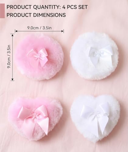 Image of 4PCS Large Powder Puff for Women, Powder for Women, Powder Puff for Men, Professional Makeup Setting and Powder Application, Powder Box with, Round and Heart Shaped Powder Puff Set of 4