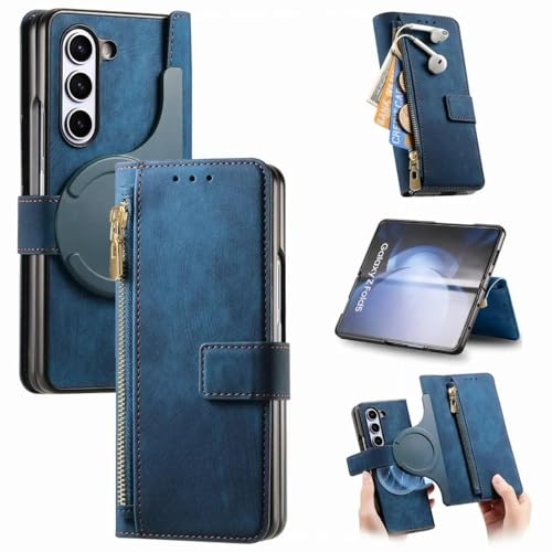Étui Galaxy Z Fold 4 bleu anti-perte de cartes avec zip amovible