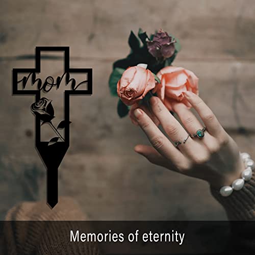 Cemetery Memorial Cross Stake Metal Cross Garden Stake Graves Cemetery Decorations Memorial Signs Marker For Mom Cemetery Decorations Memorial Easter Decoration Wall Decor Lawn Stake (Mom) #TOP5