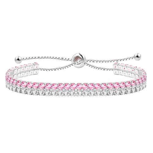 Tobestu Double Rows Cubic Zirconia Tennis Bracelet Adjustable Slider Chain CZ Crystal Eternity Bracelet Anklet for Women Y4239 (Pink)