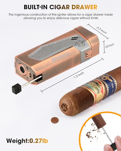 FANKAI 4 Torch Jet Flame Lighter - Cigar Punch, Holder, Draw Enhancer, Refillable, Windproof Lighters for Smoking Cigar Gifts - Image 3