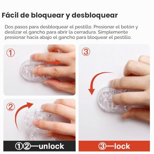 Miniatura 5 de Eudemon 3 Piezascandados De Seguridad Para Niños, Candados De Correa A Prueba De Niños Para Cajones, Frigoríficos, Inodoros, Armarios, Hornos, Armarios Transparente