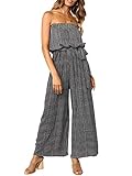 Miessial Women's Summer Sexy Tie Romper Off Shoulder Strapless Casual Jumpsuit Wide Leg Pants Jumpsu