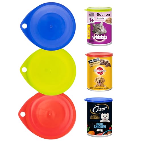 3 Food Can Covers - Lids for Tinned Food, Airtight Covers for Tinned Food, Food Storage, Red, White and Blue, Standard Size Can Covers (3 Can Covers)