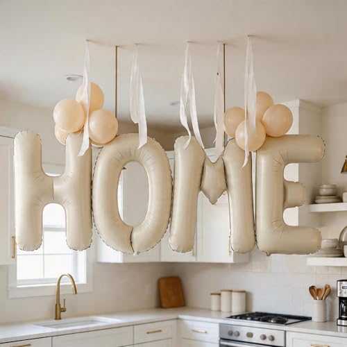 Cream HOME Balloons,40 Inch Welcome HOME Letter Balloon Beige for Housewarming Homecoming Party Decorations