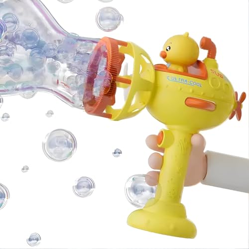 Image of 2-in-1 Automatic Bubble Maker Submarine Toy Gun & Mini Fan Toy for Kids | Cute Duck Bubble Blower Machine with Powerful Motor | Outdoor Summer Play Toy, LED Bubble Gun, Fun Party Gift for Boys