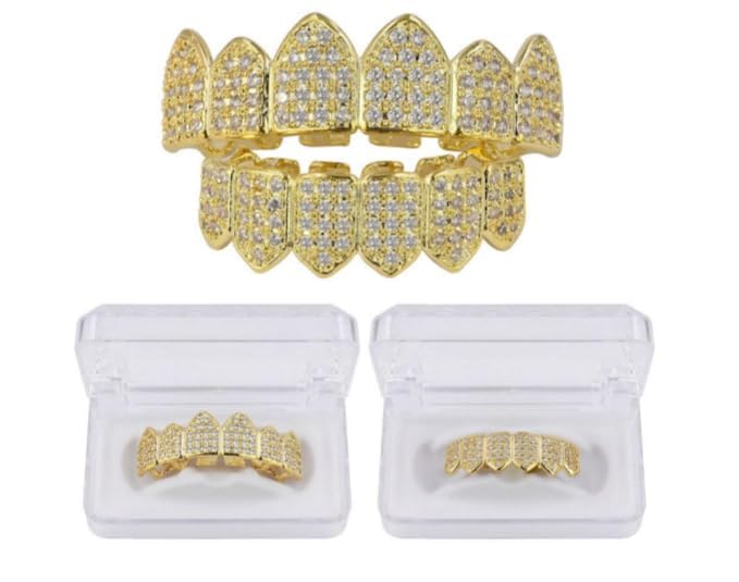 Grillz Teeth Men 18K Plated Gold Grills for Your Teeth Jewelry Hip Hop Diamond CZ Top Bottom Grills Mouth Tooth Cap3