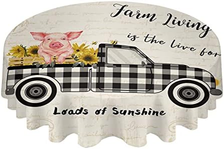 Waterproof Table Cloth Truck With Pig Tablecloths Outdoor Protector Sunflower Farmhouse Black Buffalo Check Plaid Retro Oil Proof Spill Proof Vinyl Table Cloth Round Wipe Clean Table Cover 60 Inches