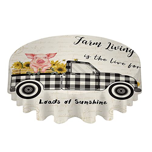 Waterproof Table Cloth Truck With Pig Tablecloths Outdoor Protector Sunflower Farmhouse Black Buffalo Check Plaid Retro Oil Proof Spill Proof Vinyl Table Cloth Round Wipe Clean Table Cover 60 Inches #TOP3