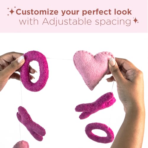 Image of Folkulture XOXO Valentine Felt Garland Banner for Home Decor | 72 inches Pink Heart Hanging Decoration for Bedroom Decor, Wall Decor, Party Decorations, Anniversary & Room Decor Aesthetic