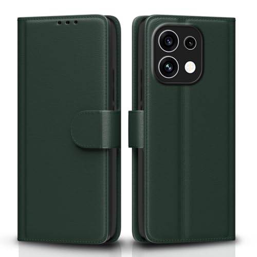Image of Pikkme Flip Cover for Oppo Reno 16c 5G Leather Finish | Inside TPU with Card Pockets | Wallet Stand and Shock Proof | Complete Protection Flip Case (Green)
