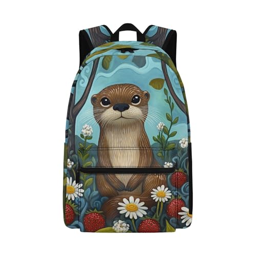 Cute Cartoon Otter Backpack for Girls Boys Sturdy Lightweight Comfy 17 Inch School Backpack Kids Cute Animal School Bag with Front Pocket
