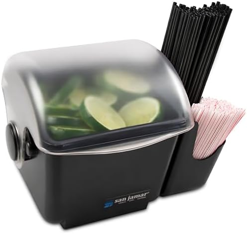 San Jamar BD2002CAR Mini Dome Garnish Center with Chillable Tray and Right Hand Caddy (1-Quart, Black, NSF)