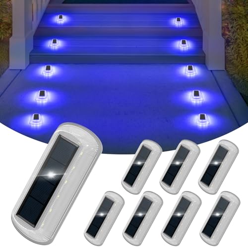 T-SUN Solar Deck Lights Outdoor Waterproof, Deck Lights Solar Powered, Driveway Marker Light for Fence Front Door, Step, Stair, Garden, Sidewalk, Pathway, Dock Porch, Backyard (Blue, 8 Packs)