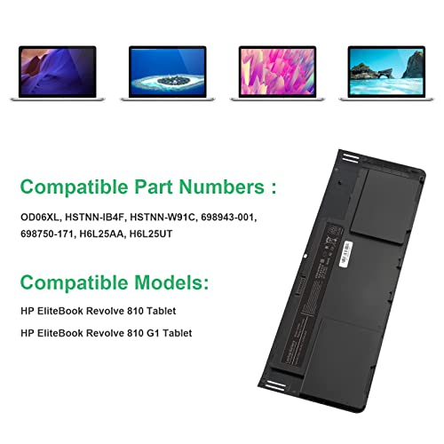 Image of ASUNCELL New OD06XL 698943-001 Laptop Battery for HP EliteBook Revolve 810 G1 Tablet HP EliteBook Revolve 810 Tablet HSTNN-IB4F HSTNN-W91C 698750-171 H6L25AA H6L25UT