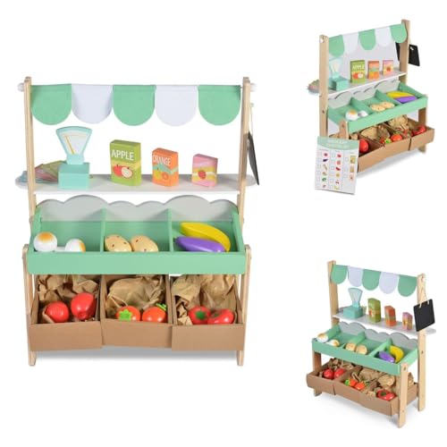 Moni Puesto Mercado Infantil 4425 Madera 50 cm Altura Supermercado Comestibles, Colores:Verde
