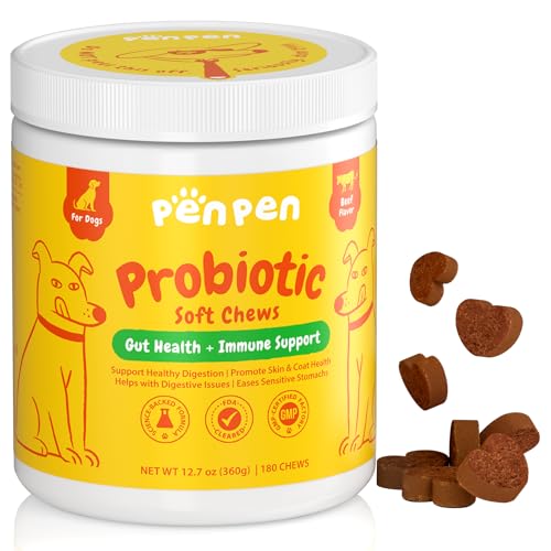 PENPEN Probiotics for Dogs, Dogs Probiotics for Digestive Health, Multi-Probiotic and Enzyme Blend Promote Gut Health & Immune Support, Eases Sensitive Stomachs (Beef Chews, 180ct)