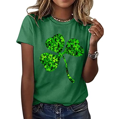 St Patricks Day T-shirts voor Vrouwen UK Trendy 2026 Dames Tops Lucky Shamrocks Gedrukt Crewneck Korte Mouw Tees Zomer Groene T-shirts Vrouwen Plus Size Iers T-Shirt Womens Tops Dameskleding, Groen, S - Afbeelding 5