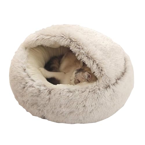 Ndier Flauschiges Katzenbett, rund, weiches Plüsch, Höhle mit Kapuze, Katzenbett, für den Winter, warm, Schlafkissen, rutschfest, maschinenwaschbar, für Katzen und Welpen Ndier Flauschiges Katzenbett, rund, weiches Plüsch, Höhle mit Kapuze, Katzenbett, für den Winter, warm, Schlafkissen, rutschfest, maschinenwaschbar, für Katzen und Welpen