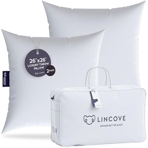 Lincove Euro Throw Pillow Insert Square 26"x26" Pillow – Made in Canada, 100% Cotton Shell, Down Alternative Filling, Vegan-Friendly, Hypoallergenic - Decorative Couch Pillows, 2 Pack Cover