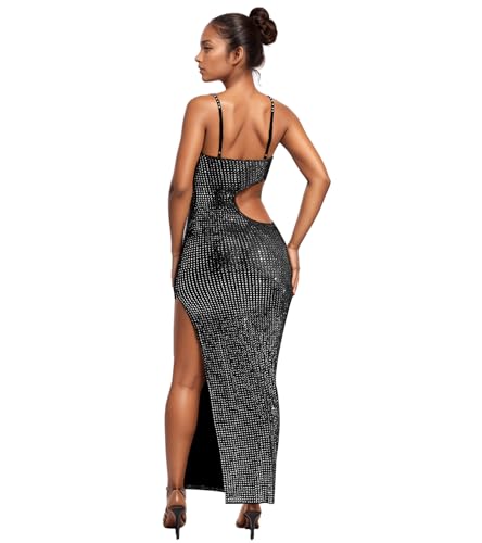 Image of PORRCEY Women's Sexy Rhinestone Mesh See Through Party Night Prom Dress