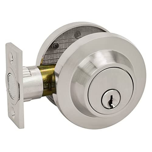 Nuk3y Thor Series Lever Door Handle Slim Round Modern Contemporary (Deadbolt [Single Cylinder], Satin Nickel)